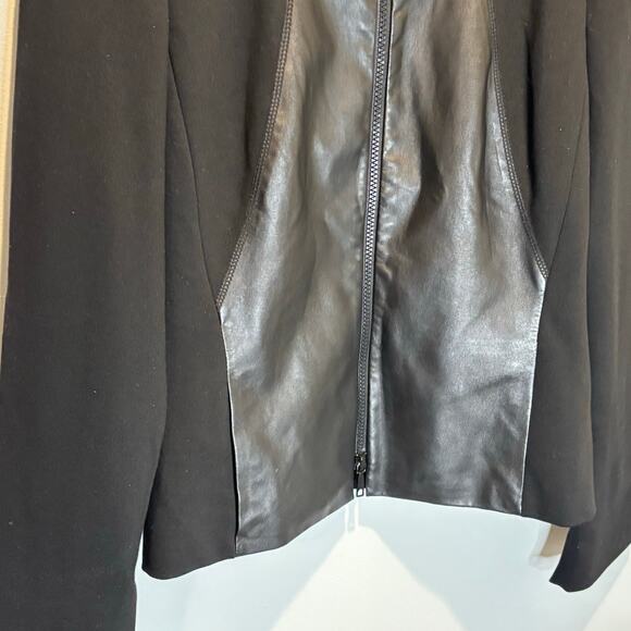 Lafayette 148 Black Leather Panel Zip Front Jacket - size 8 - Picture 4 of 6